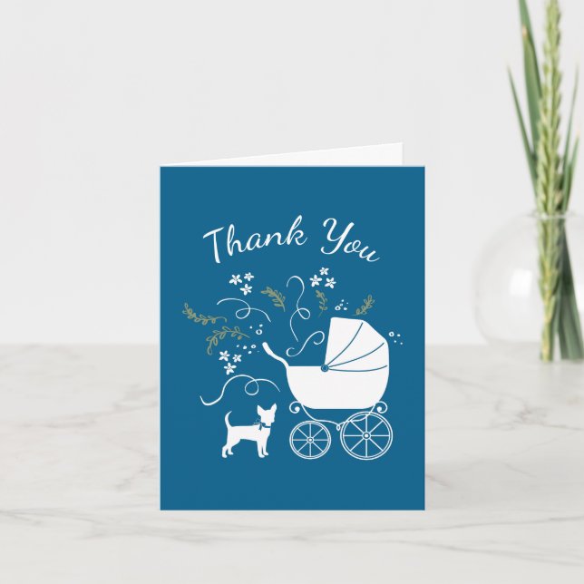 Carte De Remerciements Baby shower français de Bulldog Frenchie Blue (Devant)