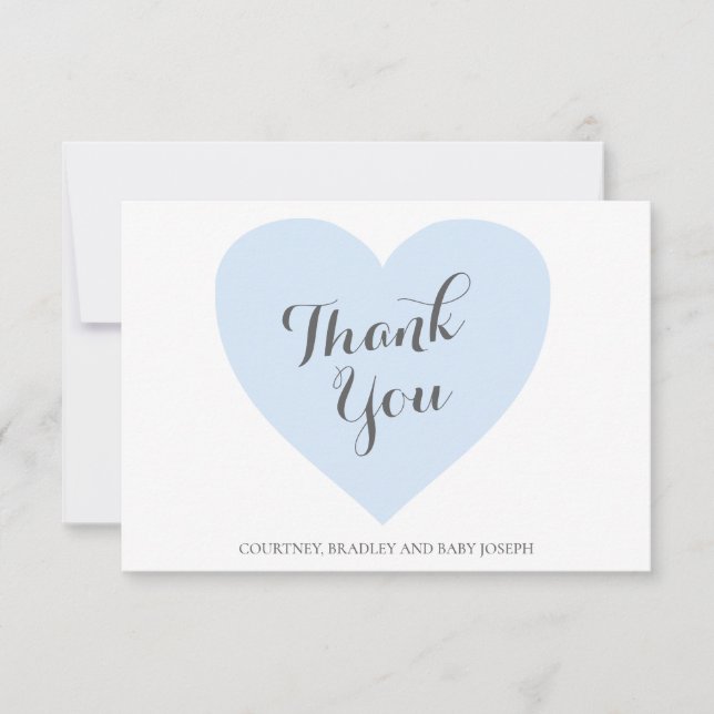 Carte De Remerciements Baby shower garçon Coeur Bleu mou (Devant)