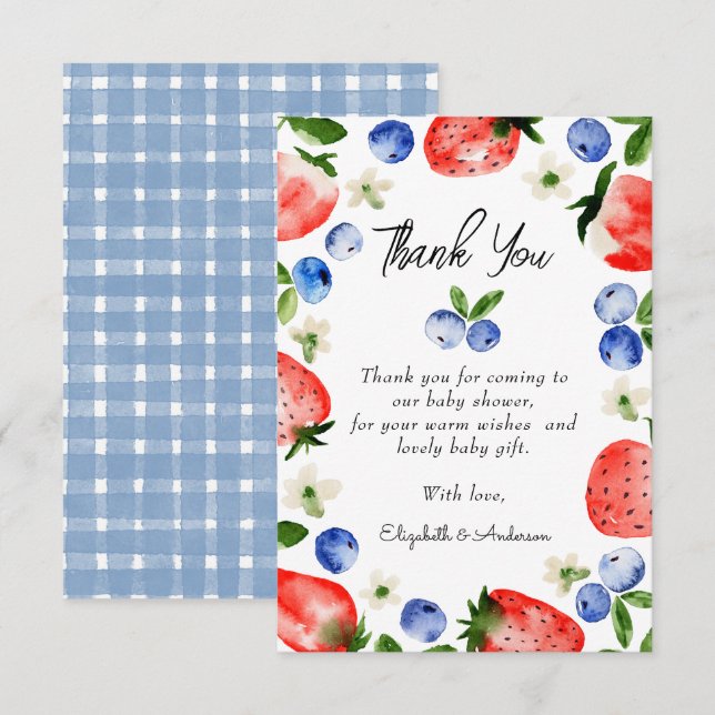 Carte De Remerciements Baby shower garçon de fraise Blueberry (Devant / Derrière)