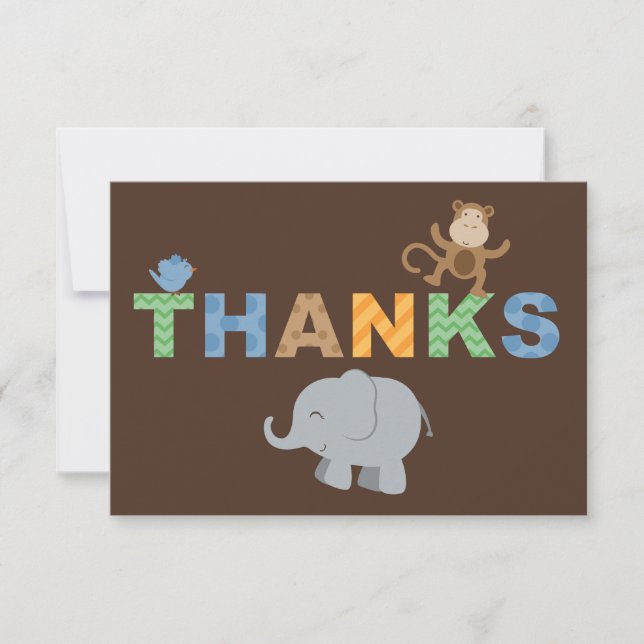 Carte De Remerciements Baby shower Garçon de la jungle Brown moderne (Devant)
