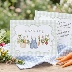 Carte De Remerciements Baby Shower Garçon Gingham Cultivé Localement