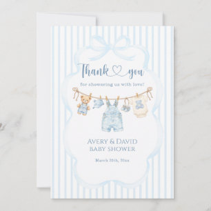 Carte De Remerciements Baby Shower Garçon Jean Bleu Moderne Rayé