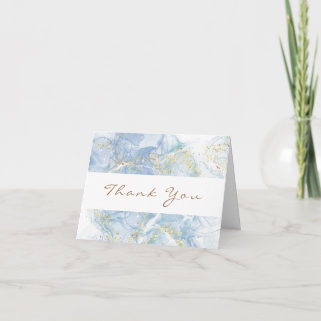 Carte De Remerciements Baby shower Garçon moderne Blue Gold Agate (Devant)
