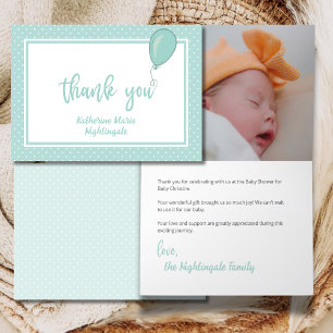 Carte De Remerciements Baby shower Genre Neutre Photo BOHO Green