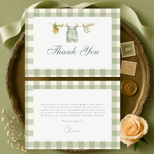 Carte De Remerciements Baby Shower Gingham Vert Sauge Cultivé Localement