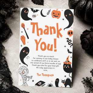 Carte De Remerciements Baby Shower Halloween Orange Noir