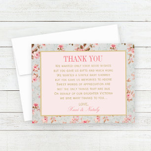 Carte De Remerciements Baby Shower Jardin Floral Rose Vintage