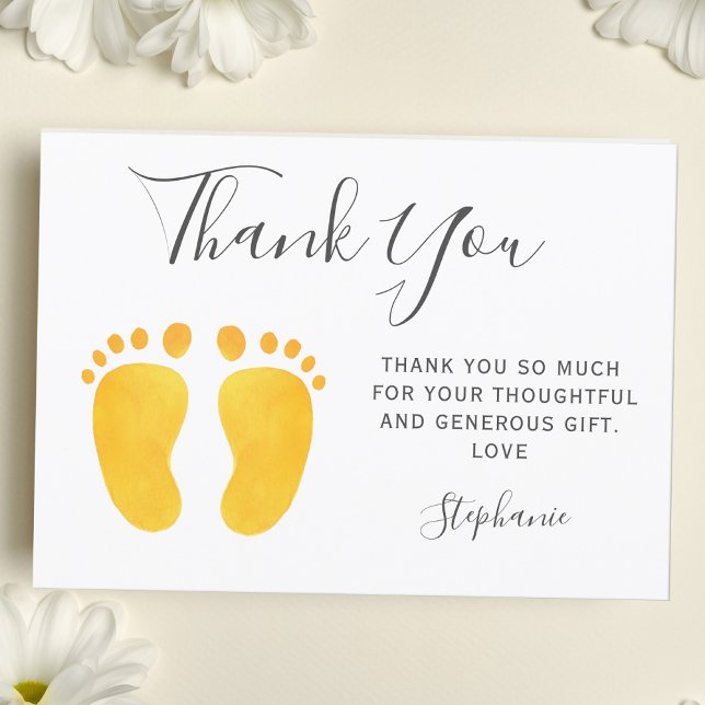 Carte De Remerciements Baby shower Jaune pieds bébé (Créateur téléchargé)