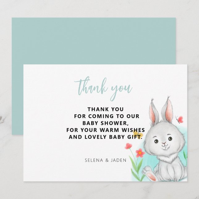 Carte De Remerciements Baby shower lapin d'aquarelle (Devant / Derrière)