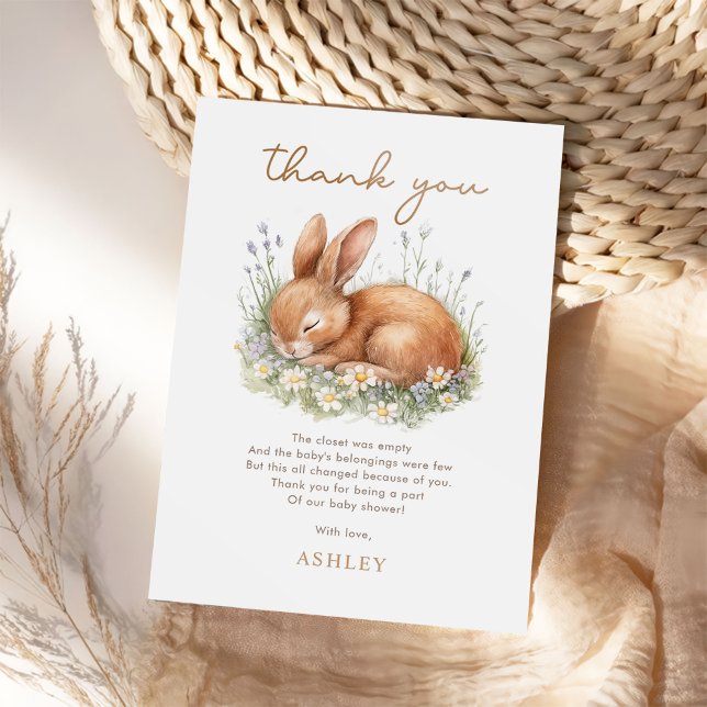 Carte De Remerciements Baby shower Lapin Floral Lapin (Créateur téléchargé)