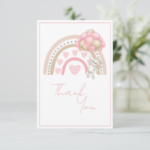 Carte De Remerciements Baby shower lapin lapin arc-en-ciel rose