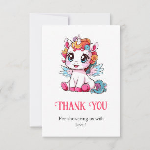 Carte De Remerciements Baby Shower Licorne Mignonne et Enjouée