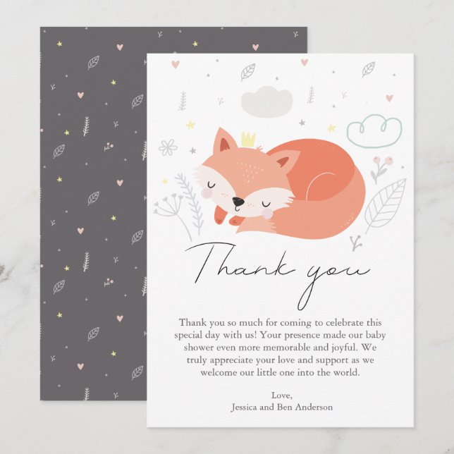 Carte De Remerciements Baby shower Little Fox mignon (Devant / Derrière)