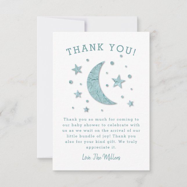 Carte De Remerciements Baby shower Lune Twinkle Stars (Devant)