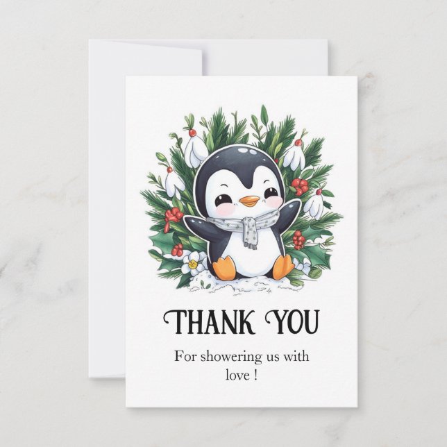 Carte De Remerciements Baby shower Magic Pretty Penguin (Devant)