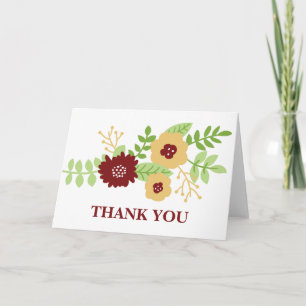 Carte De Remerciements Baby Shower Mariage Floral Moderne (Or et Bourgogn