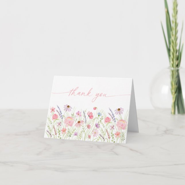 Carte De Remerciements Baby shower Meadow Fleur sauvage Pink Pastel (Devant)