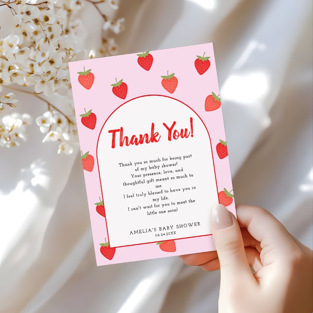 Carte De Remerciements Baby shower mignon aux fraises roses (Créateur téléchargé)
