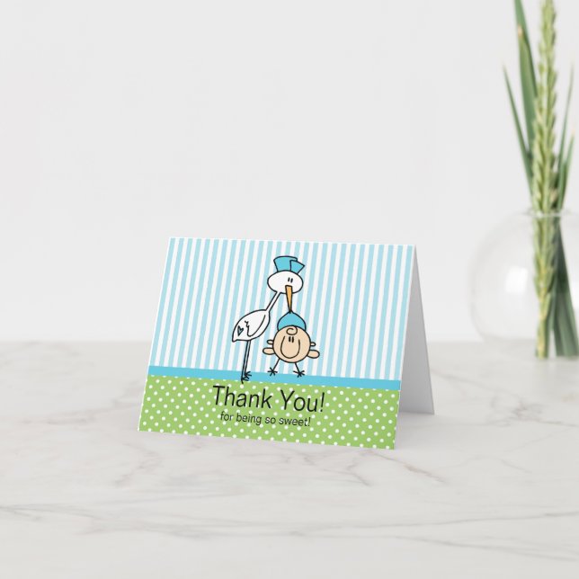 Carte De Remerciements Baby shower mignon de bébé de cigogne (Devant)