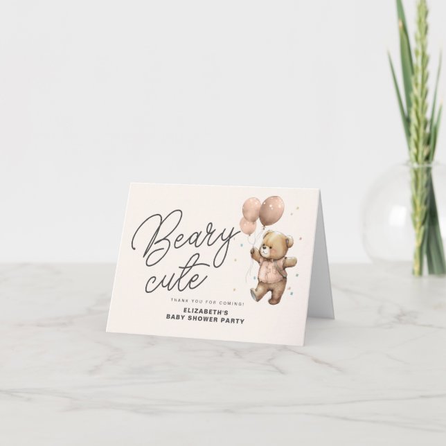 Carte De Remerciements Baby shower mignon de la béarte rose (Devant)