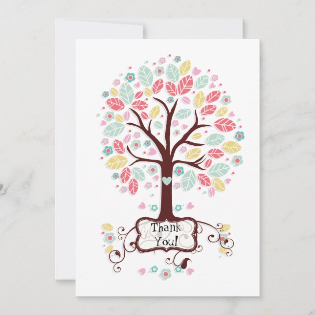 Carte De Remerciements Baby shower mignon lunatique d'arbre de fleur de (Devant)