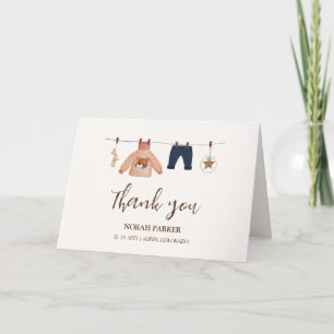 Carte De Remerciements Baby shower minimal Boho Boy Winter Clothesline