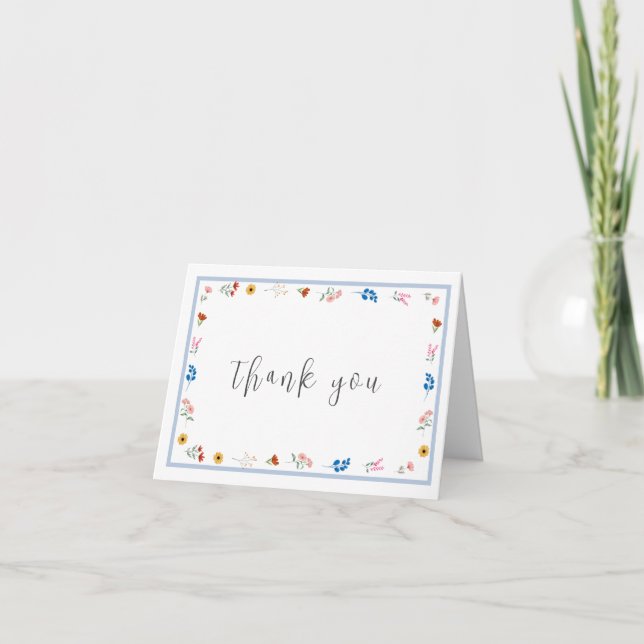 Carte De Remerciements Baby shower minimal pour petits Fleurs sauvages (Devant)