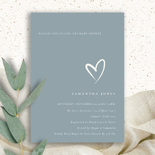 Carte De Remerciements Baby shower minimal simple de bleu de coeur sombre
