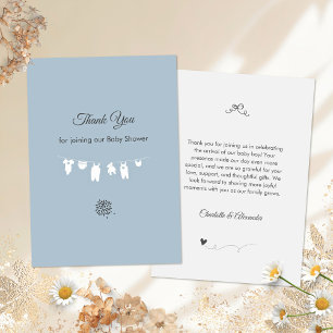 Carte De Remerciements Baby-shower minimaliste bleu poussiéreux pour garç
