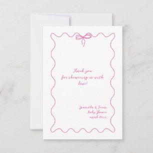 Carte De Remerciements Baby shower minimaliste de fille rose Bow moderne