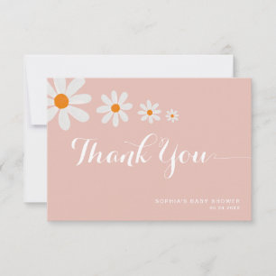 Carte De Remerciements Baby Shower Minimaliste Rose Pâle Daisy