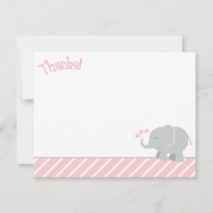 Carte De Remerciements Baby shower moderne Blush et Grey Elephant Girl