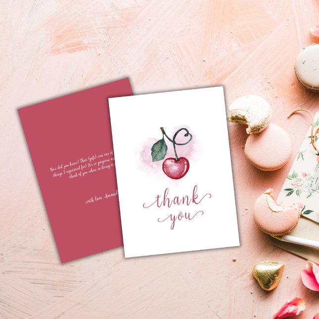 Carte De Remerciements Baby shower moderne Cherry Berry Sweethee (Modern Cherry Berry Sweetheat Baby Shower Thank You Card)