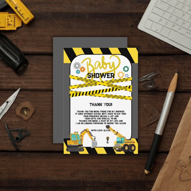 Carte De Remerciements Baby shower moderne en construction (Créateur téléchargé)