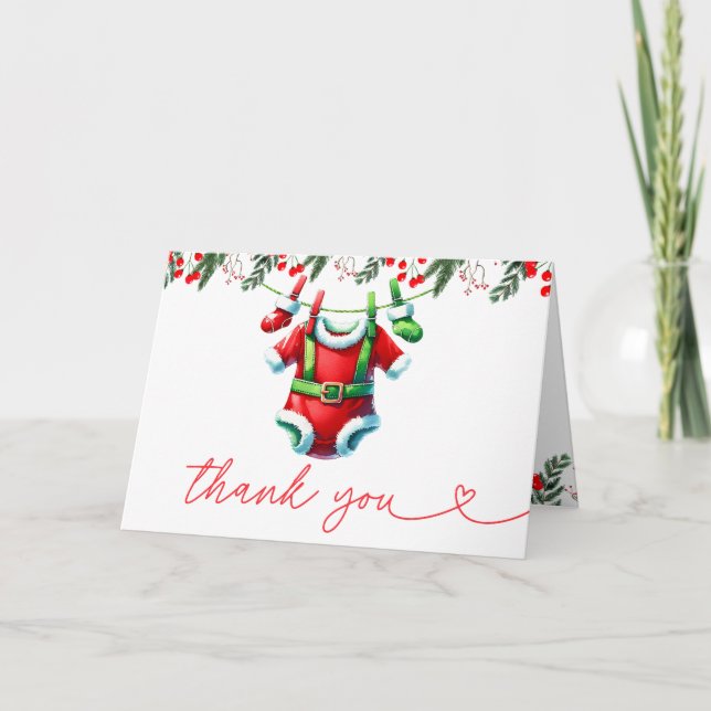 Carte De Remerciements Baby shower moderne hiver rouge Noël Père Noël (Devant)