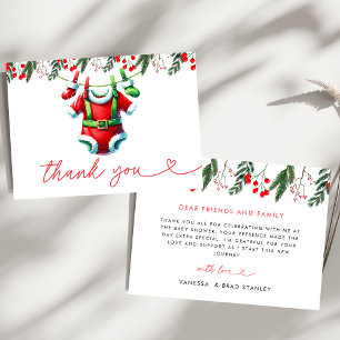 Carte De Remerciements Baby shower moderne hiver rouge Noël Père Noël