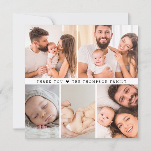 Carte De Remerciements Baby shower moderne multi photo minimaliste tendan (Devant)