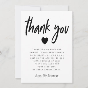 Carte De Remerciements Baby shower moderne Neutre Genre Simple Coeur