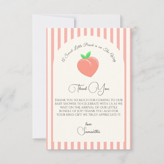 Carte De Remerciements Baby shower moderne Sweet Little Peach (Devant)