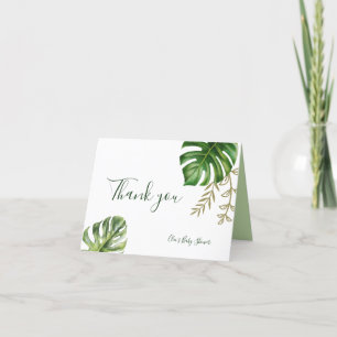 Carte De Remerciements Baby shower moderne vert feuille genre neutre