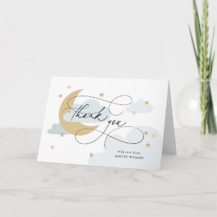 Carte De Remerciements Baby shower Moon et Stars Blue Script
