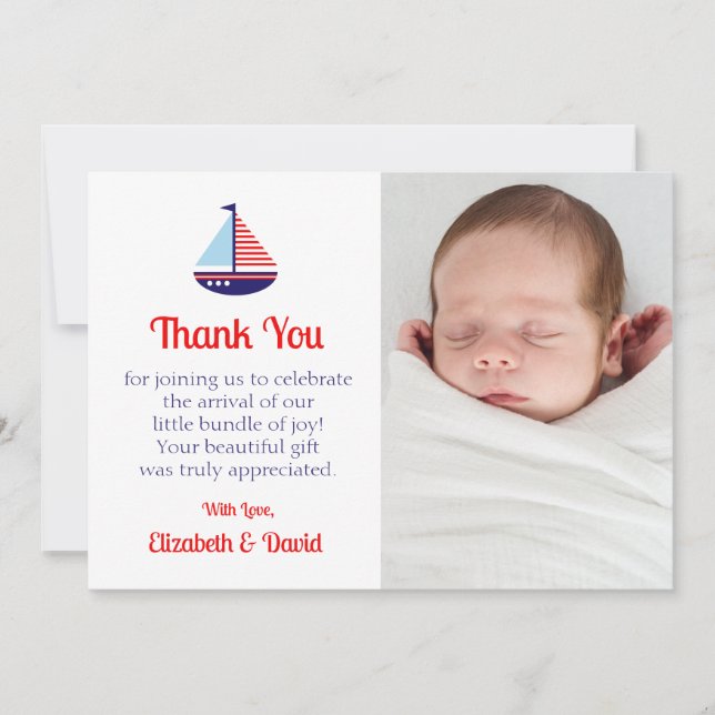 Carte De Remerciements Baby shower nautique (Devant)