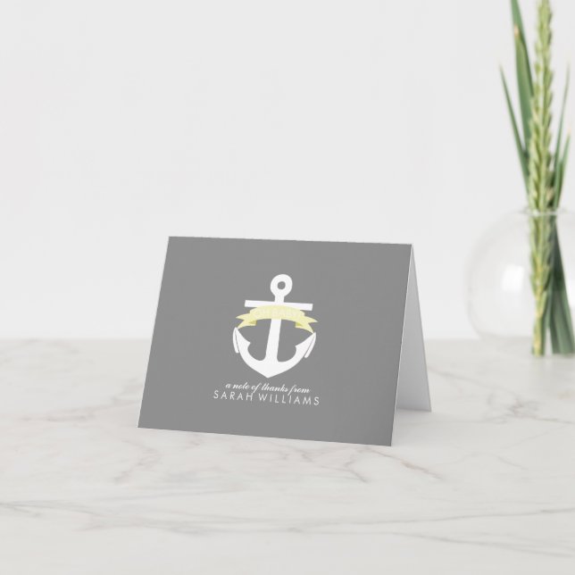 Carte De Remerciements Baby shower nautique Ancre jaune (Devant)