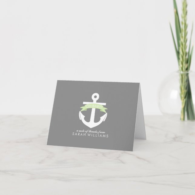 Carte De Remerciements Baby shower nautique Ancre verte (Devant)