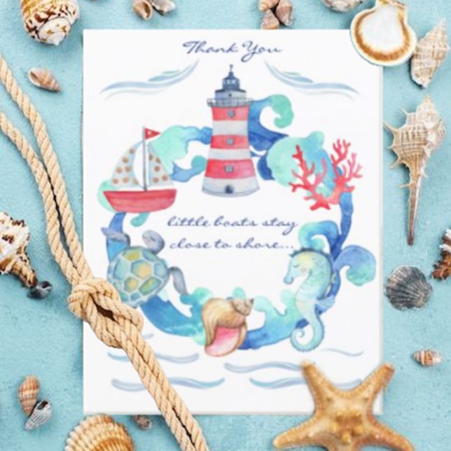 Carte De Remerciements Baby shower Nautique Neutre Sexe Aquarelle (Créateur téléchargé)