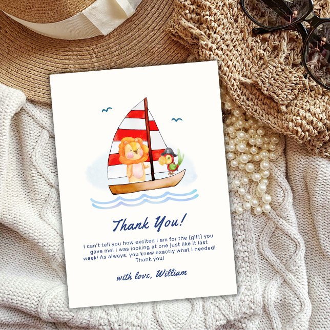 Carte De Remerciements Baby shower Nautique Wild Lion (Modern Nautical Wild Lion Sailboat Baby Shower Thank You Card)