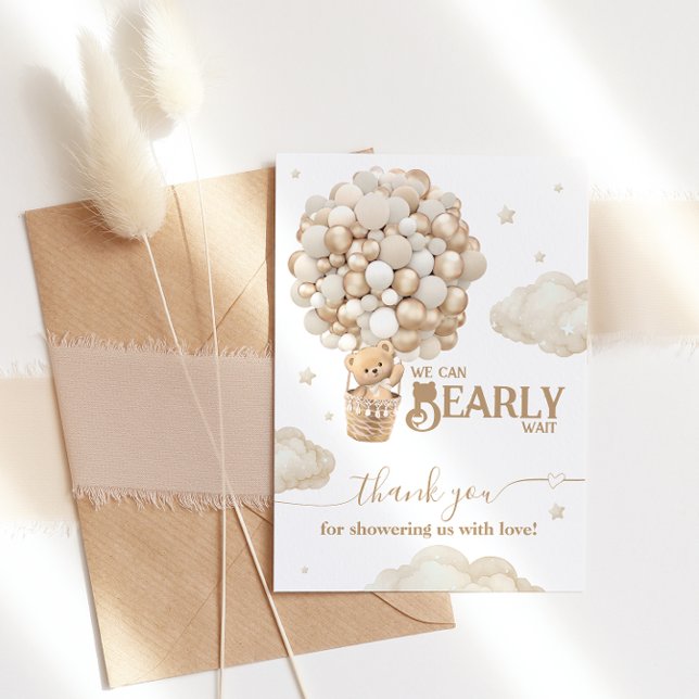 Carte De Remerciements Baby shower neutre d'attente de l'ours en peluche (Créateur téléchargé)