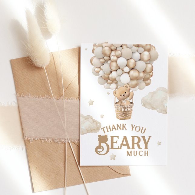 Carte De Remerciements Baby shower neutre d'attente de l'ours en peluche (Créateur téléchargé)