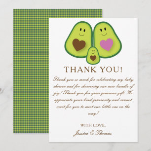 Carte De Remerciements Baby shower neutre homme-femme de l'Avocado mignon