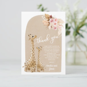 Carte De Remerciements Baby shower Neutre Pampas Grass Giraffe